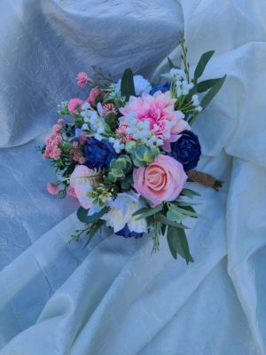 Pink and blue bridal bouquet