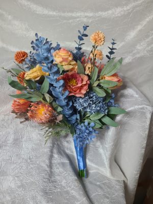 Dusty blue and peach bridal bouquet - Image 6