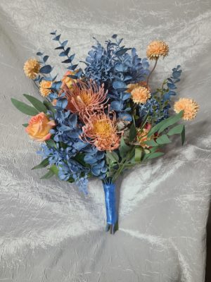 Dusty blue and peach bridal bouquet - Image 10