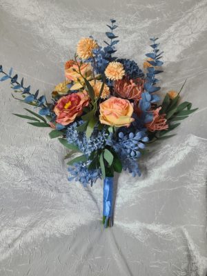 Dusty blue and peach bridal bouquet - Image 3