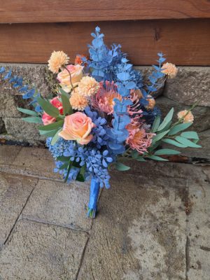 Dusty blue and peach bridal bouquet - Image 8