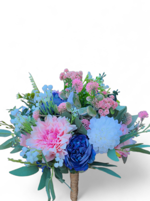 Pink and blue bridal bouquet - Image 2