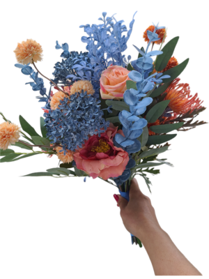 Dusty blue and peach bridal bouquet - Image 2