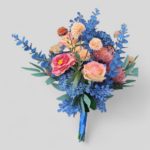 Dusty blue and peach bridal bouquet