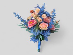 Dusty blue and peach bridal bouquet