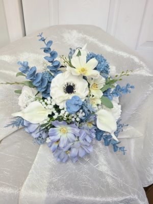 Dusty blue and white bridal bouquet - Image 12