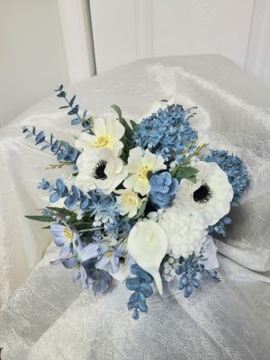 Dusty blue and white bridal bouquet - Image 11