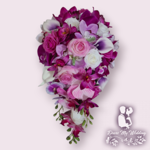 Fuchsia, lavender and white cascading bouquet - Image 8