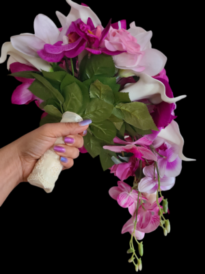 Fuchsia, lavender and white cascading bouquet - Image 7