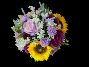 Lavender and sunflower bridal bouquet