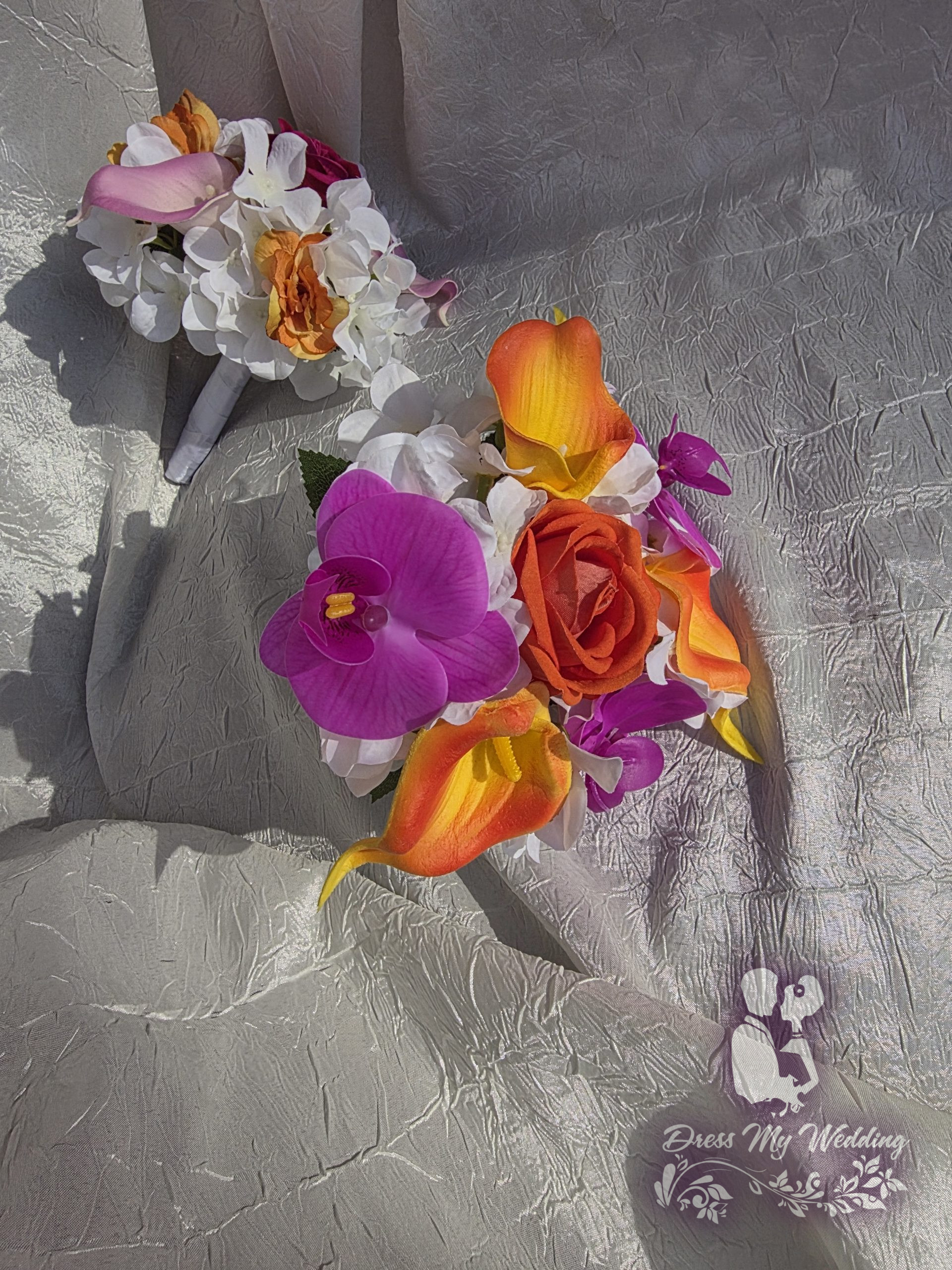 Orange and fuchsia destination wedding bouquet - Image 9