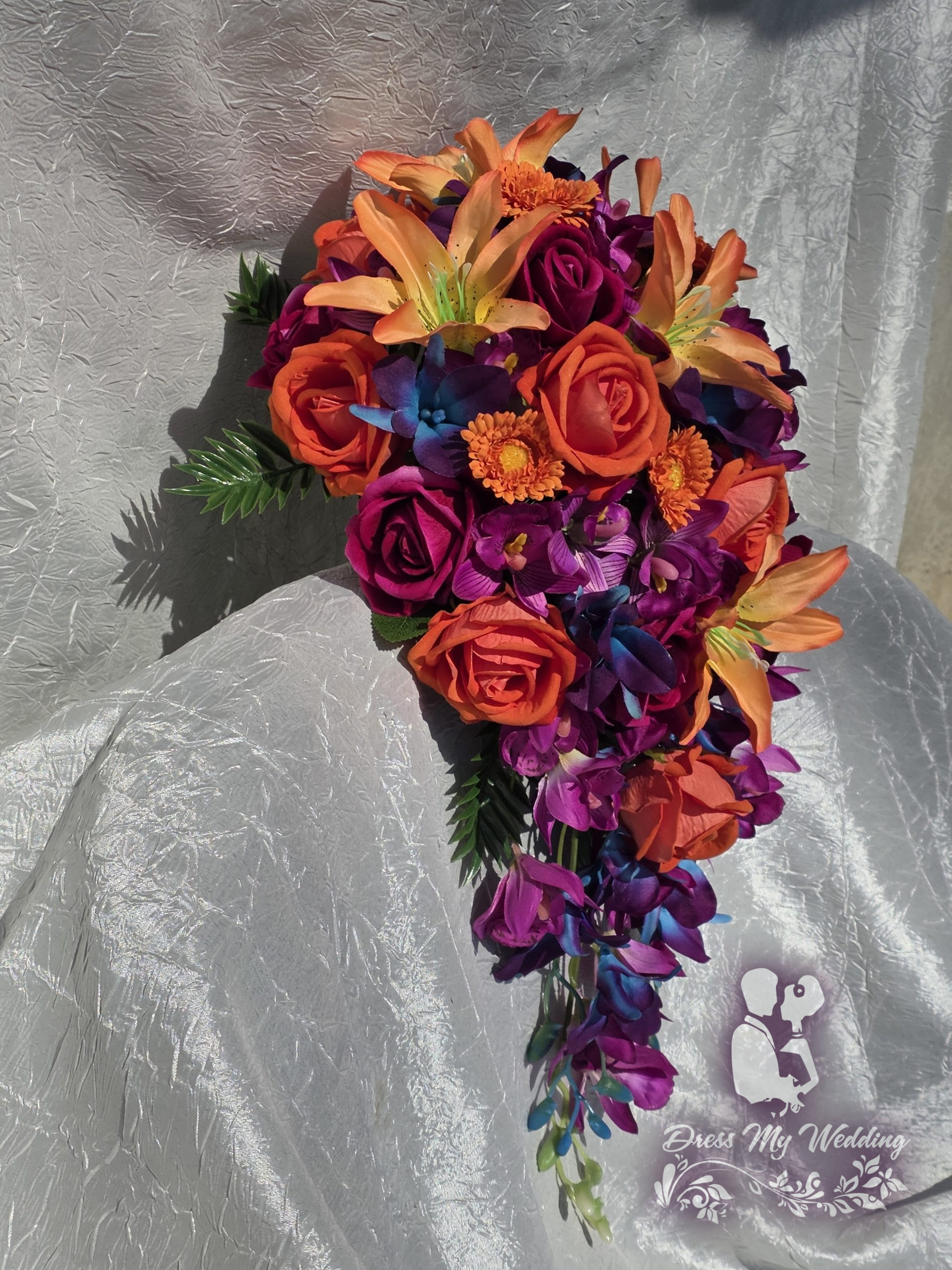 Orange and fuchsia destination wedding bouquet - Image 6