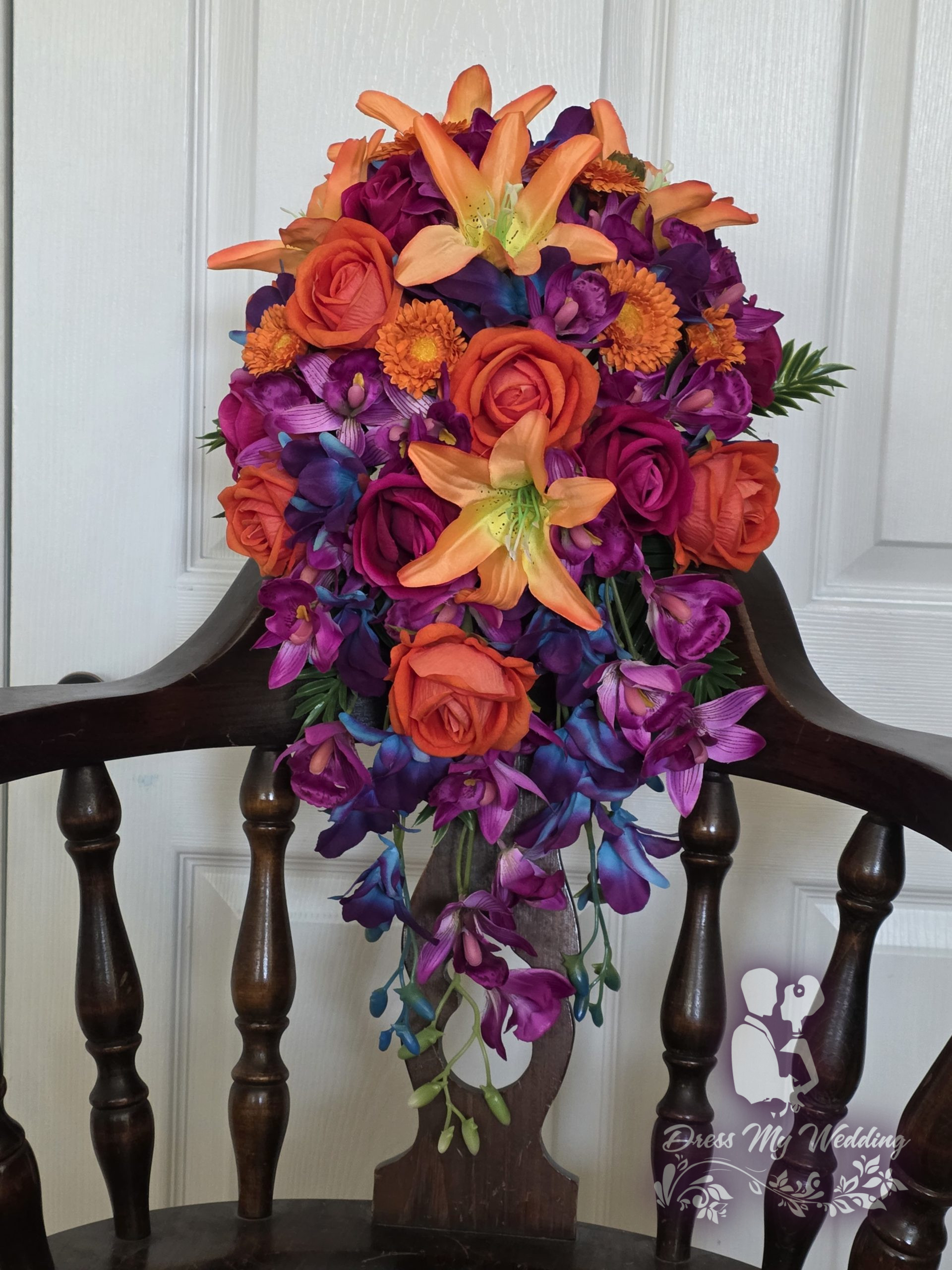 Orange and fuchsia destination wedding bouquet - Image 5