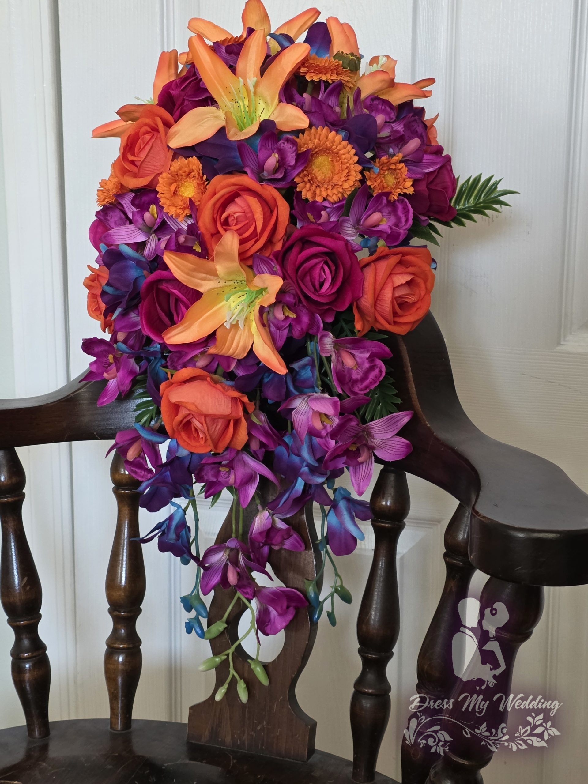 Orange and fuchsia destination wedding bouquet - Image 4