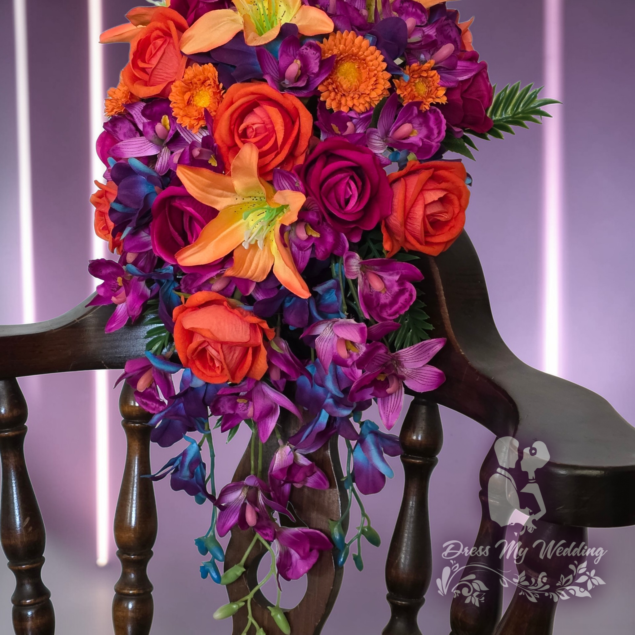 Orange and fuchsia destination wedding bouquet - Image 3